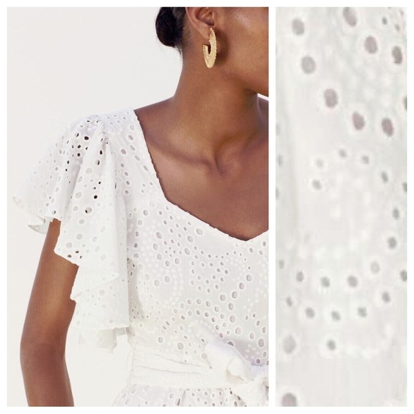 NWT. Zara White Cutwork Embroidery Midi Dress with V-neckline. Size S. - Picture 3 of 9